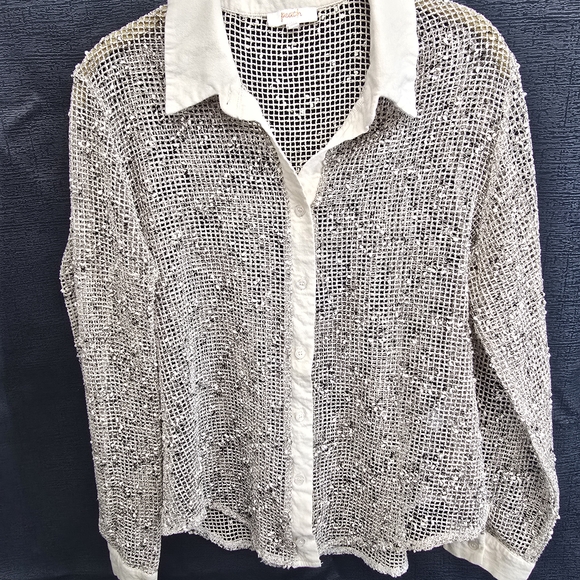 Tops - Chic White Mesh Button Down Shirt